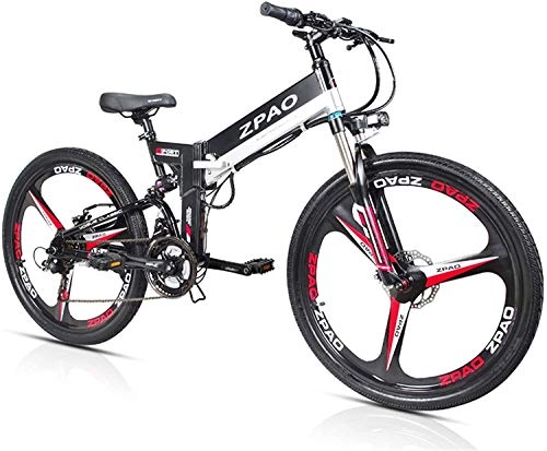 Folding Electric Mountain Bike : KB26 21 Speed Folding Electric Bicycle, 48V 10.4Ah Lithium Battery, 350W 26 Inch Mountain Bike, 5 Level Pedal Assist, Suspension Fork (Color : Black, Size : Plus 1 Spare Battery)