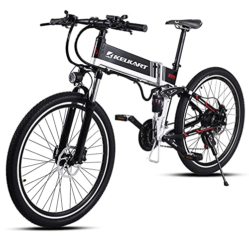 Folding Electric Mountain Bike : KELKART Electric Bike, 26" Folding Electric Mountain Bicycle / Commute Ebike with 500W Motor, 48V 12.8AH Battery, 21 Speed Shimano Transmission System (Black)