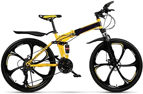 Folding Electric Mountain Bike : KEMANDUO Mountain Bike, Double Shock Absorption / Folding / High Carbon Steel Variable Speed / 6 Mowing Wheel, 172 * 106Cm, Yellow / Blue / Red, 26 Inch, Yellow