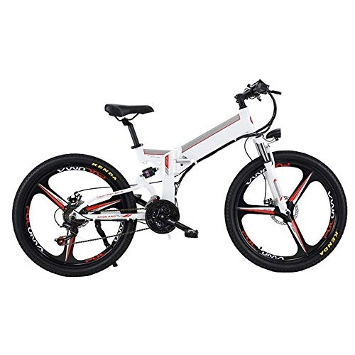 Folding Electric Mountain Bike : KKKLLL Electric Mountain Bike Lithium Battery 48 V Foldable Bicycle Battery Car Adult Pre and After Mechanical Disc Brakes 26 Inches White