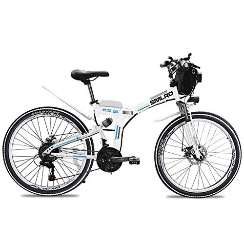 Folding Electric Mountain Bike : Knewss 26 inch 48V carbon steel electric bicycle with 10AH lithium battery and mountain bike-36V15AH500W WHITE
