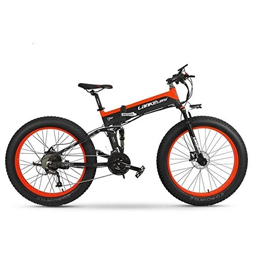 Folding Electric Mountain Bike : Knewss 26-inch electric bicycle, mountain folding bicycle, lithium battery, EBS electromagnetic brake, motor power 1000W, foldable-36V10AH red