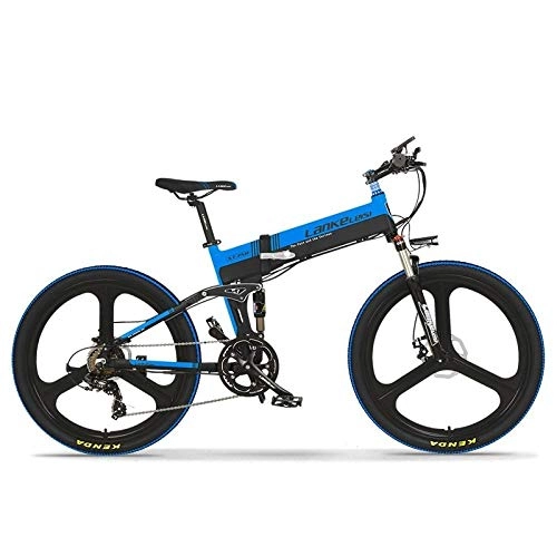 Folding Electric Mountain Bike : Knewss 26-inch foldable mountain electric bike and detachable 10.4AH lithium battery electric mountain bike-Black blue 48V 10AH 400W