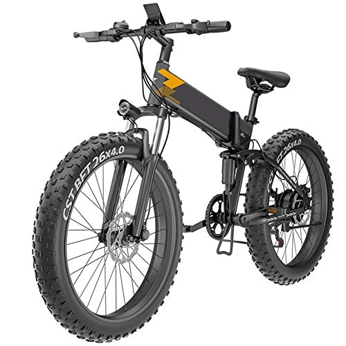 Folding Electric Mountain Bike : KT Mall 20 Inch Folding Electric Bike Aluminum Alloy Mountain 4.0 Fat Tire Electric Bicycle for Adults, 48V 10Ah Lithium-Ion Battery Hybrid Bike, Maximum Load 200Kg, Black