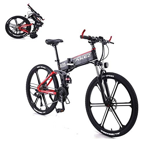 Folding Electric Mountain Bike : KT Mall 26 In Electric Bike for Unisex with 350W 36V 8A Lithium Battery Folding Electric Mountain Bike 27 Speed Aluminum Alloy with Front and Rear Mechanical Disc Brakes Bicycle Deadweight 150kg, Red