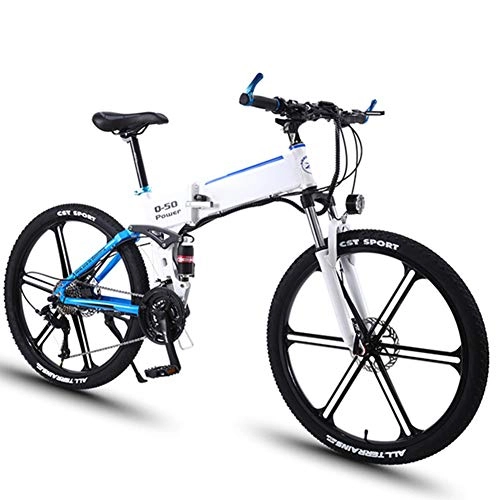 Folding Electric Mountain Bike : KT Mall 26 in Folding Electric Bike 27 Speed Aluminum Alloy Electric Mountain Bike with 36V 8AH Lithium Battery and Shock Absorber 350W High Speed Double Disc Brake E-Bike for Adults, White
