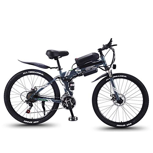 Folding Electric Mountain Bike : KT Mall 26 in Folding Electric Bike for Adults Mountain E-Bike with 350W Motor 21 Speeds High-Carbon Steel Double Disc Brake City Bicycle for Commuting, Short Trip, Gray, 8AH