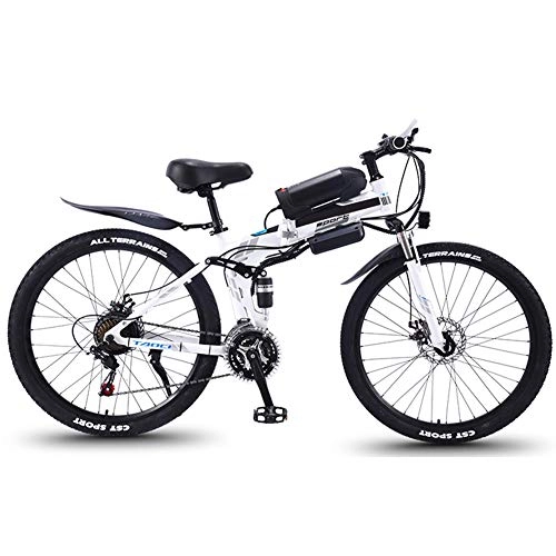 Folding Electric Mountain Bike : KT Mall 26 in Folding Electric Bike for Adults Mountain E-Bike with 350W Motor 21 Speeds High-Carbon Steel Double Disc Brake City Bicycle for Commuting, Short Trip, White, 10AH