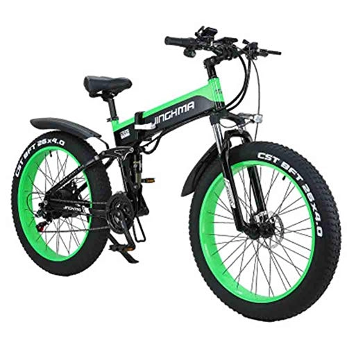 Folding Electric Mountain Bike : KT Mall 26 Inch Electric Bicycle Foldable 500W48V10Ah Lithium Battery Mountain Bike 21-Speed Off-Road Power Bike 4.0 Big Tires Adult Commuter, Green