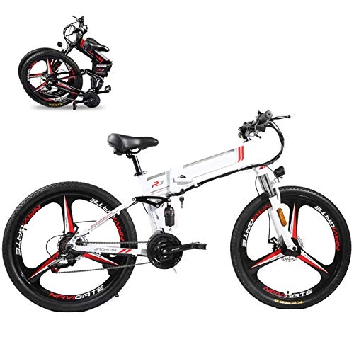 Folding Electric Mountain Bike : KT Mall 350W Folding Electric Bike 26" Electric Bike Mountain E-Bike 21 Speed 48V 8A / 10A / 12.8A Removable Lithium Battery Electric Bikes for Adults 3 Mode Top Speed 21.7Mph, White, 12.8AH