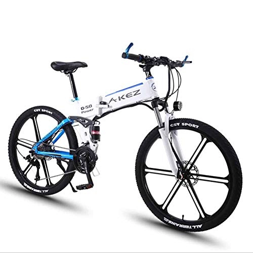 Folding Electric Mountain Bike : KT Mall Electric Bicycle Aluminum Alloy Folding Lithium Battery Electric Mountain Bike 27 Speed Dual Shock Absorber Power Bicycle, Blue