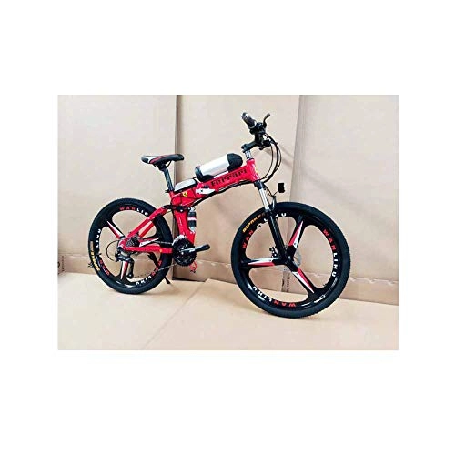 Folding Electric Mountain Bike : KT Mall Electric Bicycle Folding Lithium Battery Assisted Mountain Bike Suitable for Adult Variable Speed Riding Carbon Steel Frame, Red, 27 speed
