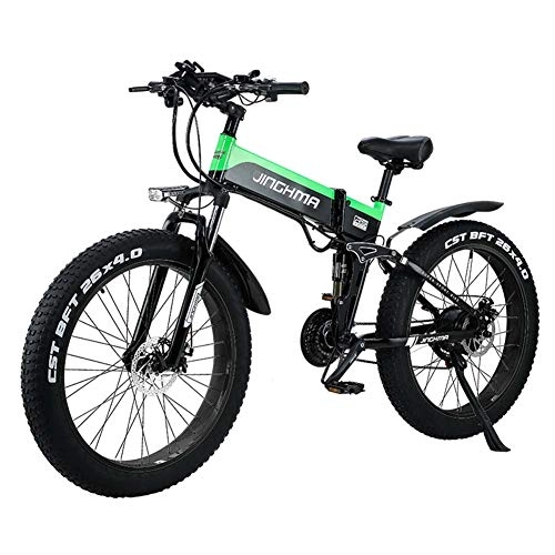 Folding Electric Mountain Bike : KT Mall Electric Mountain Bike 26" Folding Electric Bike 48V 500W 12.8AH Hidden Battery Design with LCD Display Suitable 21 Speed Gear and Three Working Modes, Green