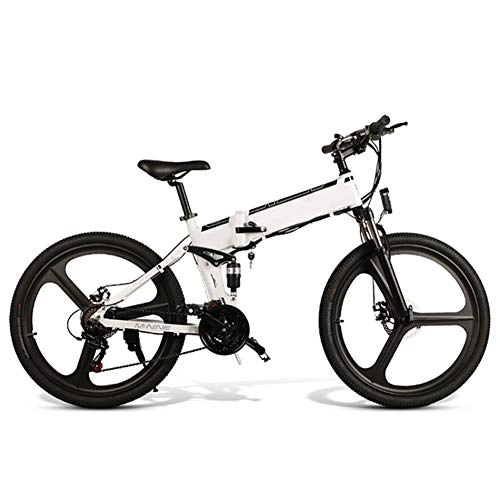 Folding Electric Mountain Bike : KT Mall Electric Off-road Bike, 350w Brushless Motor 26 Inch Adults Electric Mountain Bike 21 Speed Removable 48v Battery Dual Disc Brakes Removable Lithium-ion Battery, White