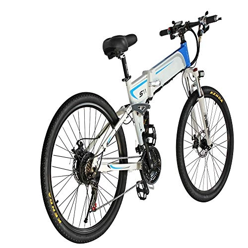 Folding Electric Mountain Bike : KT Mall Mens Mountain Bike Ebikes All Terrain with Lcd Display Folding Electronic Bicycle 1000w 7 Speed 48v 14ah Batttery 26 * 4 Inch Electric Bike Full Suspension for Men Adult, Blue