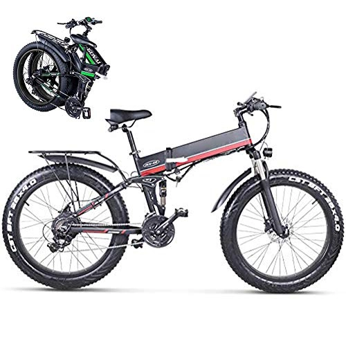 Folding Electric Mountain Bike : KuaiKeSport Folding Electric Mountain Bike for Adults, 26Inch E-bike for Adult, 48V 1000W High Speed Ebike 12.8 AH Removable Lithium Battery Travel Assisted Electric Bike Fat Tire Fold up Bike, Red
