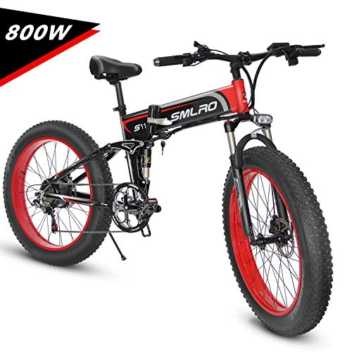 Folding Electric Mountain Bike : KUDOUT Electric Bike, 800W 21 Speeds 48V 26 inch Fat Tire Mens Mountain E-Bike with Hydraulic Disc Brakes and LCD Display Folding EBike(Removable Lithium Battery)