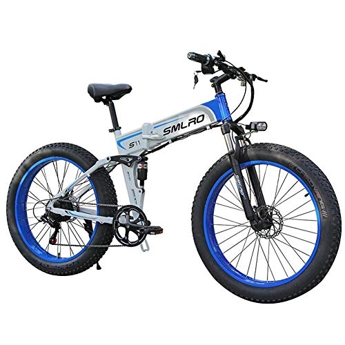 Folding Electric Mountain Bike : KUSAZ Electric bicycle 48V 26 inch foldable mountain snow bike-White blue