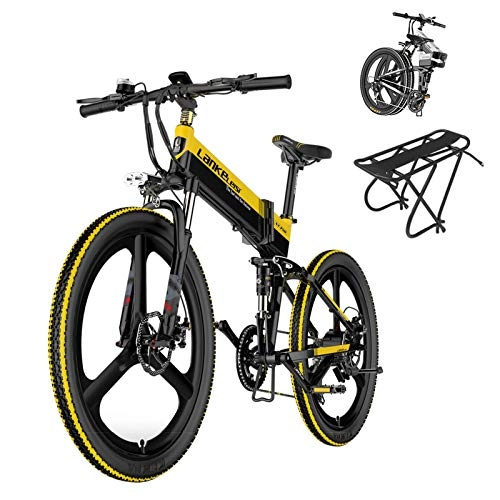 Folding Electric Mountain Bike : L-LIPENG 26" Electric Bike, 48v 10.4ah Removable Lithium-Ion Battery, 400w Motor, 7 Speed Shock-Absorbing Mountain Bicycle, Aluminum Framesuspension Fork Beach Snow Ebike Electric Mountain Moped, Yellow