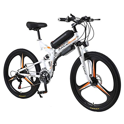 Folding Electric Mountain Bike : L-LIPENG 26inch Mountain Electric Bicycle, 21 Speed Shock-Absorbing Mountain Bicycle, 350w City Commuter Ebike, 36v Removable Lithium Battery, High Carbon Steel Folding Electric Bicycle, White, 10ah 45km