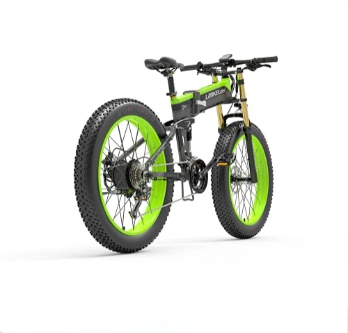 Folding Electric Mountain Bike : LANKELEISI Adult Electric Bike, 48V 14.5AH 1000W 750PLUS All-round Electric Bicycle, 26" 4.0 Fat Tire Mountain Folding Electric Bicycle, with Anti-theft Device (Green, Add spare battery)