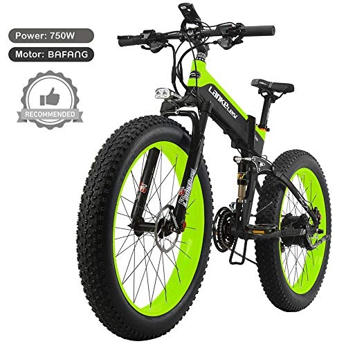 Folding Electric Mountain Bike : LANKELEISI T750plus 26'' Folding Electric Fat Bike Snow Bike, Bafang 750W Motor, Top Brand Lithium Battery, Optimized Operating System (Green A, 14.5Ah)