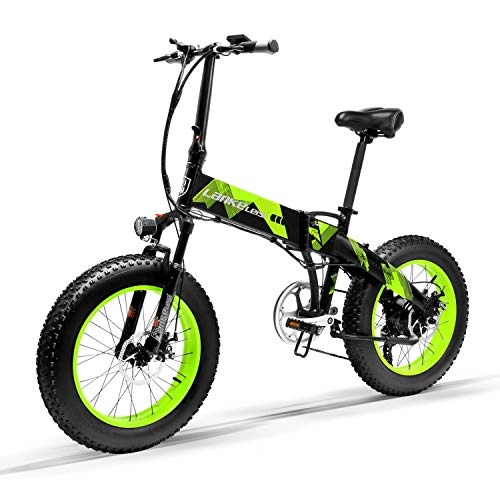 Folding Electric Mountain Bike : LANKELEISI X2000Plus 20 inch Electric Bicycle Fat Tire Electric Bike with 1000W Motor and 14.5AH Lithium Battery Folding E-Bike with Fully Electric&Power Assist Mode (Black-Green)