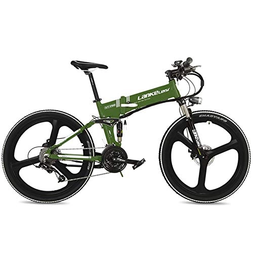 Folding Electric Mountain Bike : LANKELEISI XT750 Cool 26" Foldable Electric Mountain Bike, Adopt 36V 12.8Ah Hidden Lithium Battery, Long Endurance (Green, Standard)