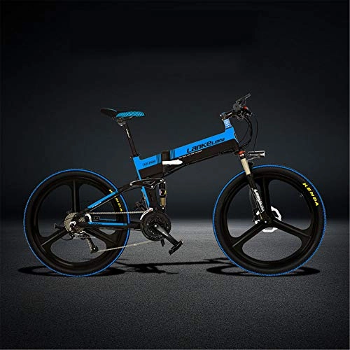 Folding Electric Mountain Bike : LANKELEISI XT750-S 26 Inch Folding Electric Bike, Hydraulic Disc Brake, 400W Motor, Top Brand Battery, Long Endurance, 5 Pedal Assist (Black Blue, 14.5Ah + 1 Spare Battery)