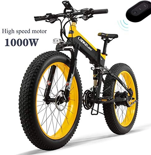 Folding Electric Mountain Bike : LANKELEISI XT750PLUS 48V 14.5AH1000W electric bicycle 26 inches 4.0 wholesale tire electric bicycle 27 speed snow mountain folding electric bicycle adult with anti-theft device (yellow)