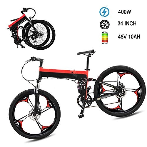 Folding Electric Mountain Bike : LAOHETLH Folding Electric Bicycle Mountain Bike 27 Speed Gear E-Bike 48v Removable Lithium Battery Electric Mountain Bike 400w Brushless Motor Adult Bicycle