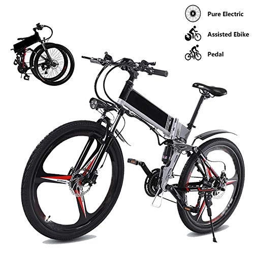 Folding Electric Mountain Bike : LAOHETLH Folding electric mountain bike34-inches electric bicycle 21 Speed gear E-Bike 48V 10AH Lithium-Ion Battery power supply 350W Motor Aluminum alloy adult bicycle