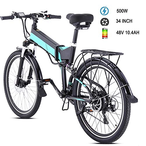 Folding Electric Mountain Bike : LAOHETLH Folding electric mountain bikefull suspension 34-inches electric bicycle 21 Speed gear E-Bike 48V 10AH Lithium-Ion Battery power supply 350W Motor Aluminum alloy adult bicycle