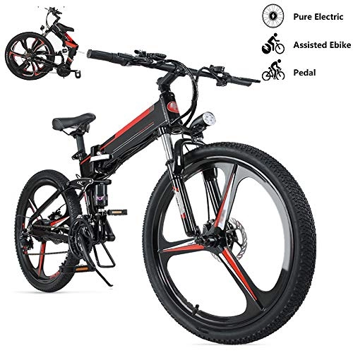 Folding Electric Mountain Bike : LAOHETLH Folding Mountain Bike 26-Inches Electric Bicycle 21 Speed Gear E-Bike With Removable 12ah Lithium-Ion Battery Of Electric Mountain Bike, Power Supply 350w Motor Electric Bicycles For Adults