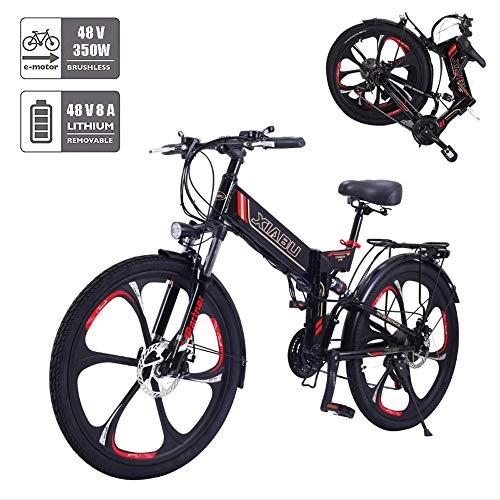 Folding Electric Mountain Bike : LAOHETLH Folding Mountain Bike Electric Mountain Bike with 48V it can Move Large Capacity 8Ah Battery with Double disc brake Electric Bicycle Mountain Bikes for Men