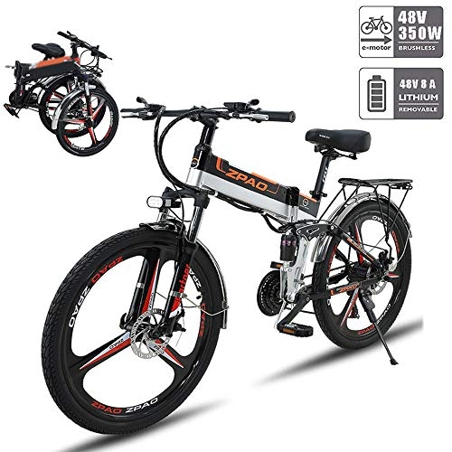 Folding Electric Mountain Bike : LAOHETLH Full Suspension Mountain Bikes Folding Mountain Bike with 48V it can Move Large Capacity 8Ah Battery with oil Brake Electric Mountain Bike Aluminum Alloy Lightweight Bicycle Adult Bicycle