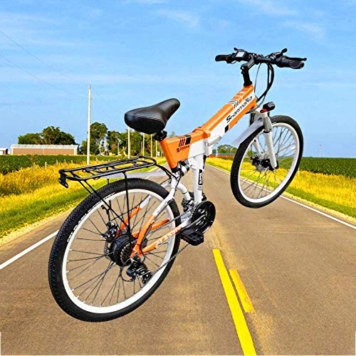 Folding Electric Mountain Bike : LAZNG Electric Bikes for Adults Men and Women 48V 350W Portable Intelligent Folding Bike, Pure Electric Endurance 40-60km, Booster Endurance 80km, 150 Kg Load, 35 Km / h (Color : Orange)