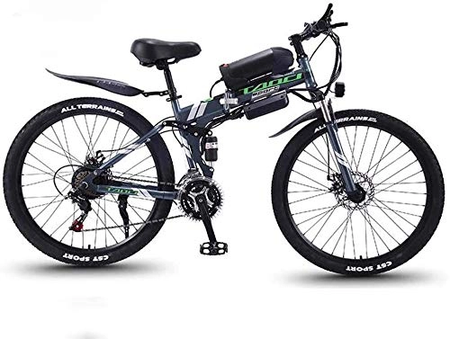 Folding Electric Mountain Bike : LBYLYH Adults Folding electric mountain bike, 350W snow bikes, Detachable 36V 10Ah lithium-ion battery, Premium Fully 26 inch electric, Gray, 21 speed