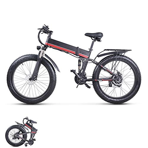 Folding Electric Mountain Bike : LCLLXB Electric Bikes for Adult, Electric bicycle fat tire electric bicycle beach cruiser lightweight folding 48v lithium battery