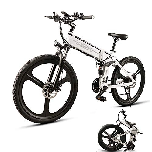 Folding Electric Mountain Bike : LCLLXB Electric Folding Bike Fat Tire with 48V 350W Lithium-ion battery, City Mountain Bicycle Booster 26Inch Folding Electric Bike, WHITE