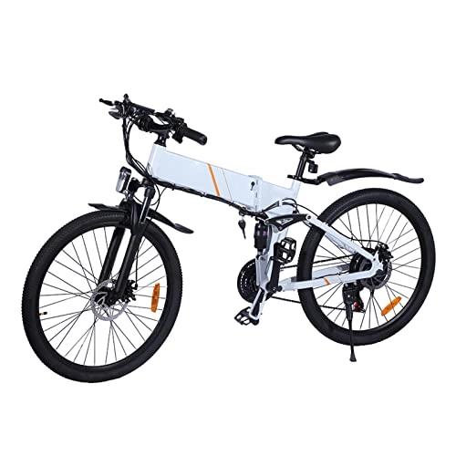 Folding Electric Mountain Bike : LDGS ebike Electric Bike, 26 Inch Tire Foldable E-Bike 500W Off-Road Electric Commuting Bicycles 48V 10.4Ah Adult Electric Bike Snow Bicycle (Color : White)