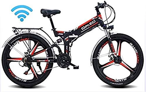 Folding Electric Mountain Bike : Leifeng Tower High-speed 24" Folding Ebike, 300W Electric Mountain Bike for Adults 48V 10AH Lithium Ion Battery Pedal Assist E-MTB with 90KM Battery Life, GPS Positioning, Oil Brake (Color : Black)