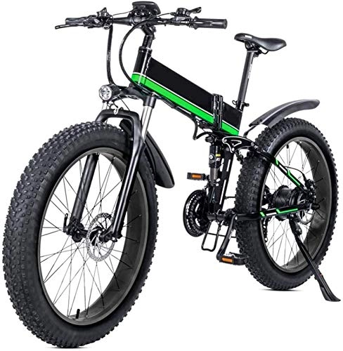 Folding Electric Mountain Bike : Leifeng Tower High-speed 26 Electric Folding Mountain Bike with Removable 48v 12ah Lithium-ion Battery 1000w Motor Electric Bike E-bike with Lcd Display and Removable Lithium Battery (Color : Green)