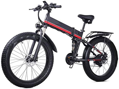 Folding Electric Mountain Bike : Leifeng Tower High-speed 26 in Folding Electric Bikes 1000W 48V / 12.8Ah Mountain Bike, Snowmobile Headlights LED Display Outdoor Cycling Travel Work Out (Color : Red)