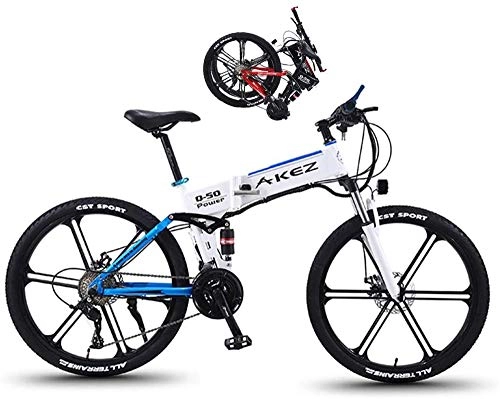 Folding Electric Mountain Bike : Leifeng Tower High-speed Folding Electric Bicycle for Adults Men Women with 26Inch Tire 27 Speeds LCD Screen Mountain Bike for City Commuting 350W Aluminum Mountain E-Bike Road Bikes (Color : Blue)