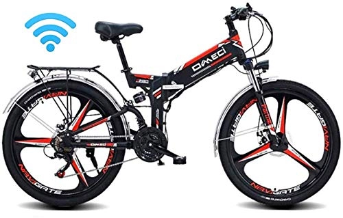 Folding Electric Mountain Bike : Leifeng Tower High-speed Folding Electric Bike Mountain Ebike for Adults, 48V 10AH E-MTB Pedal Assist Commute Bike 90KM Battery Life, GPS Positioning, 21-Level Shift Assisted (Color : Black)