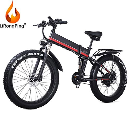 Folding Electric Mountain Bike : LiRongPing 1000W Electric Bike Adult Electric Mountain Bike, 26" Ebike 40Mph with Removable 48v / 12.8Ah Lithium Battery, Professional 21 Speed Gears