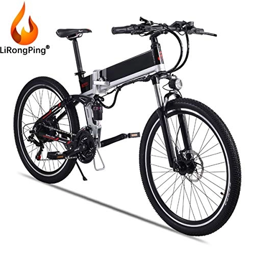 Folding Electric Mountain Bike : LiRongPing Folding Electric Mountain Bike with 36V 10Ah Lithium Battery, 26 Inch Tire EBike, 25KM / h Speed, 350W Powerful Motor Beach Bike