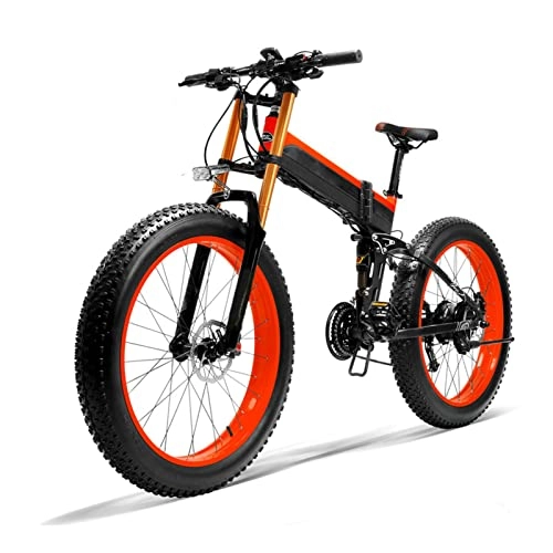 Folding Electric Mountain Bike : Liu 1000W Electric Bike for Adults, City Snow Beach Folding Electric Bicycle 48V 14. 5Ah Snow 26 * 4. 0 Fat Tire Electric Bike (Color : Red, Size : A)