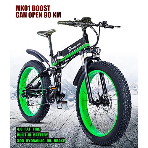 Folding Electric Mountain Bike : LIU 1000W Fat Electric Bike 48V Mens Mountain E bike 21 Speeds 26 inch Fat Tire Road Bicycle Snow Bike Pedals (Removable Lithium Battery)